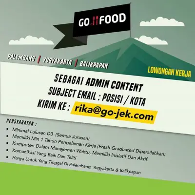 Lowongan Admin Content - Go-Jek