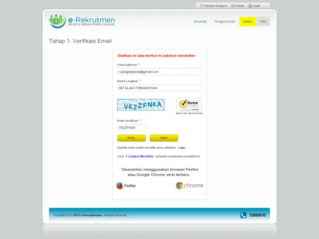 Rekrutmen BPJS Ketenagakerjaan - 1 Verifikasi Email
