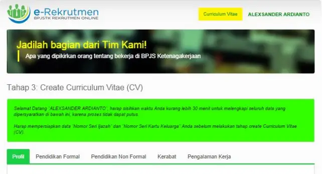 Rekrutmen BPJS Ketenagakerjaan - 3 Create CV