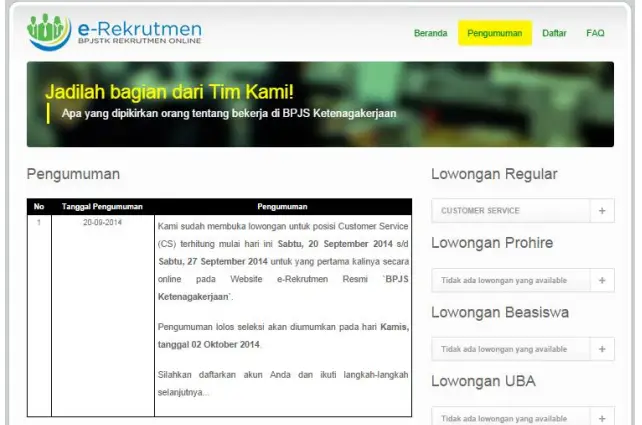 Rekrutmen BPJS Ketenagakerjaan - 5 Pengumuman