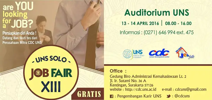 Hadirilah Job Fair UNS Solo XIII Pada 13-14 April 2016 Mendatang