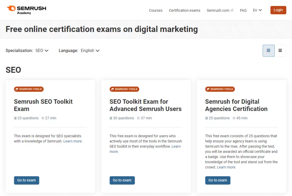 Sertifikasi Digital Marketing Gratis yang Bisa Menunjang Kariermu 5 SEMRush SEO Exam
